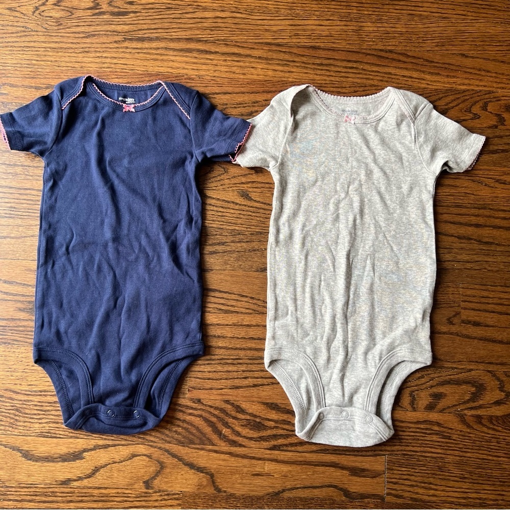 🍭6/$30 Toddler Girl Navy Blue and Gray Bow Kids Bodysuit Bundle - 24 m